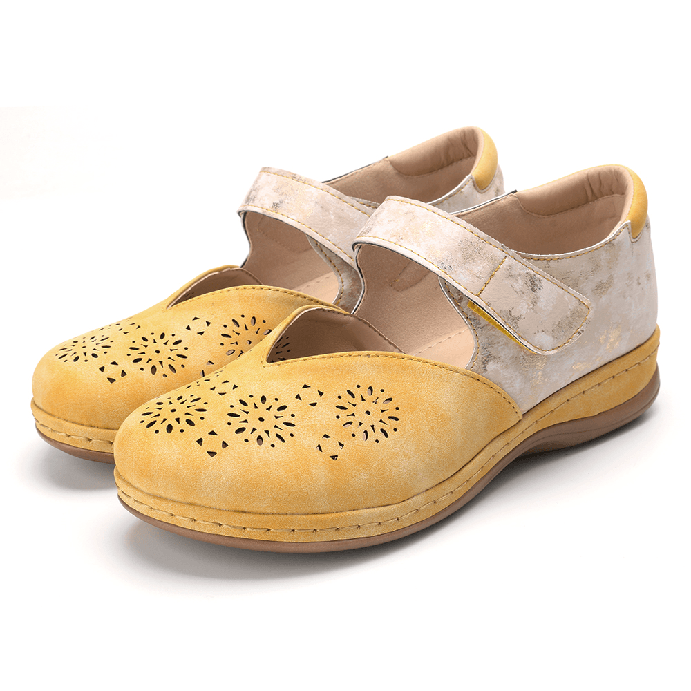 Women Casual Color Splicing Hollow Hook Loop Flats