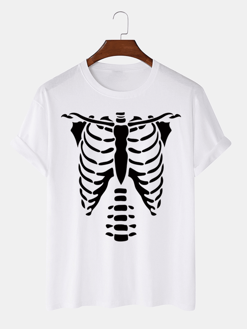 Mens 100% Cotton Halloween Skeleton Bones Printed T-Shirt