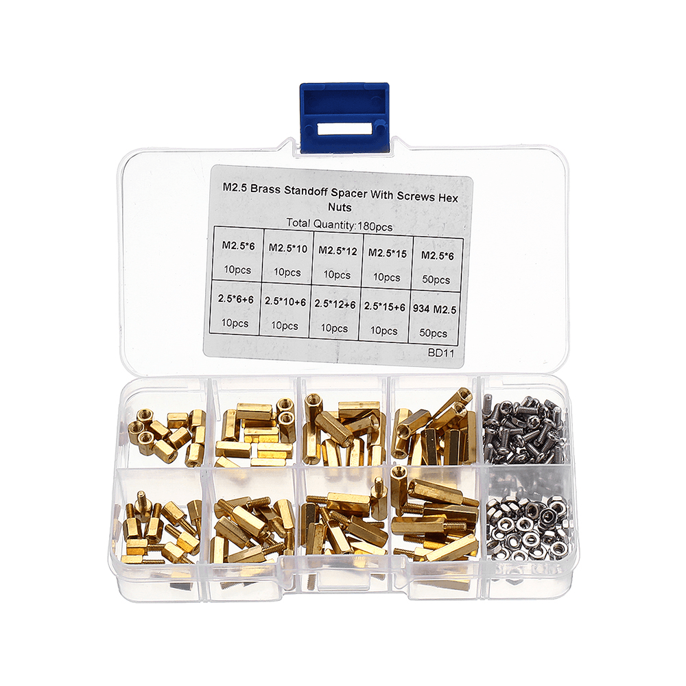 Suleve‚Ñ¢ M2.5BH1 180Pcs M2.5 Brass Male-Female Hex Column Standoff Support Spacer Pillar Cross Screw Nut Assortment for PCB Board