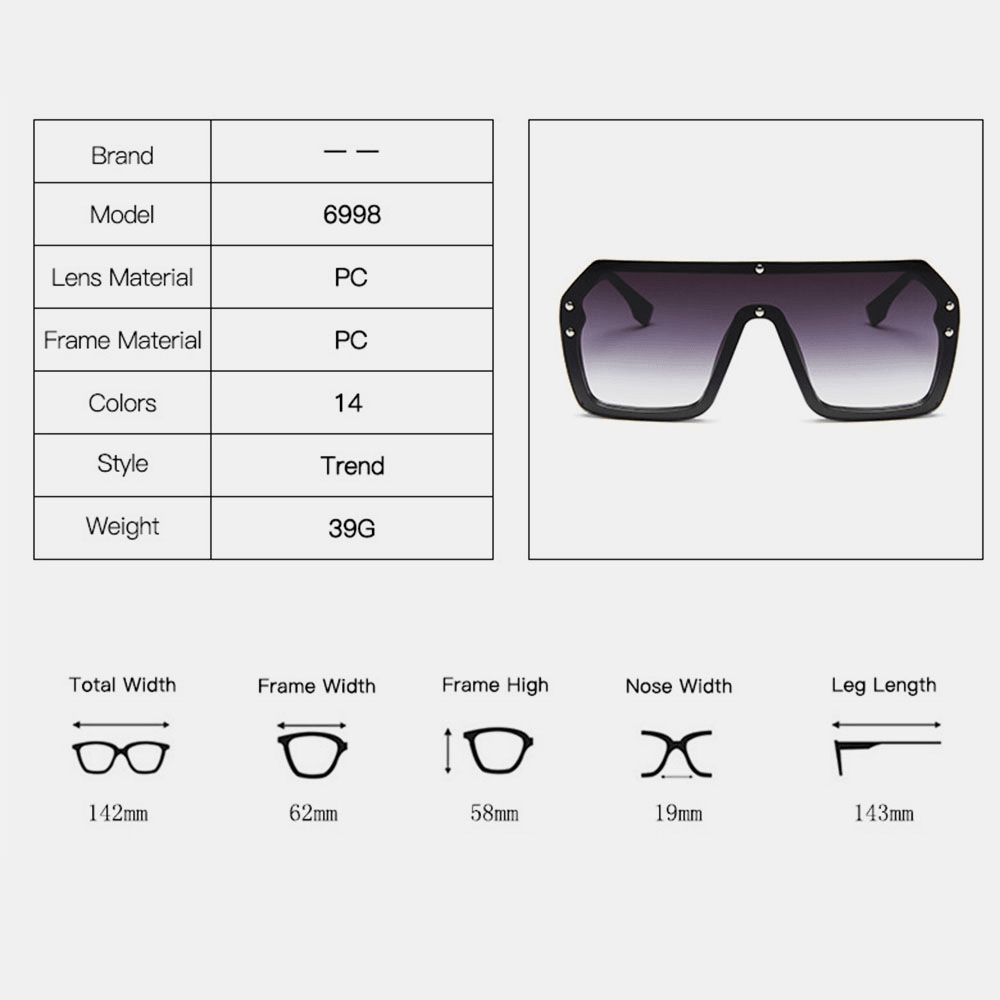 Women plus Size Thick Frame One-Piece Square Shape Personality Fashion Trend UV Protection Sunglasses