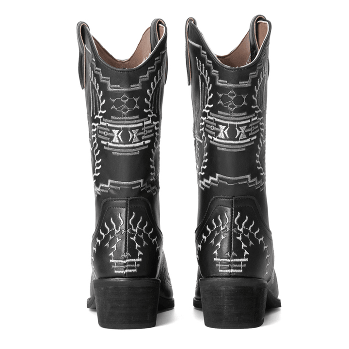 Women Casual Pointed Toe Vintage Embroidered Western Cowboy Boots Martin Boots