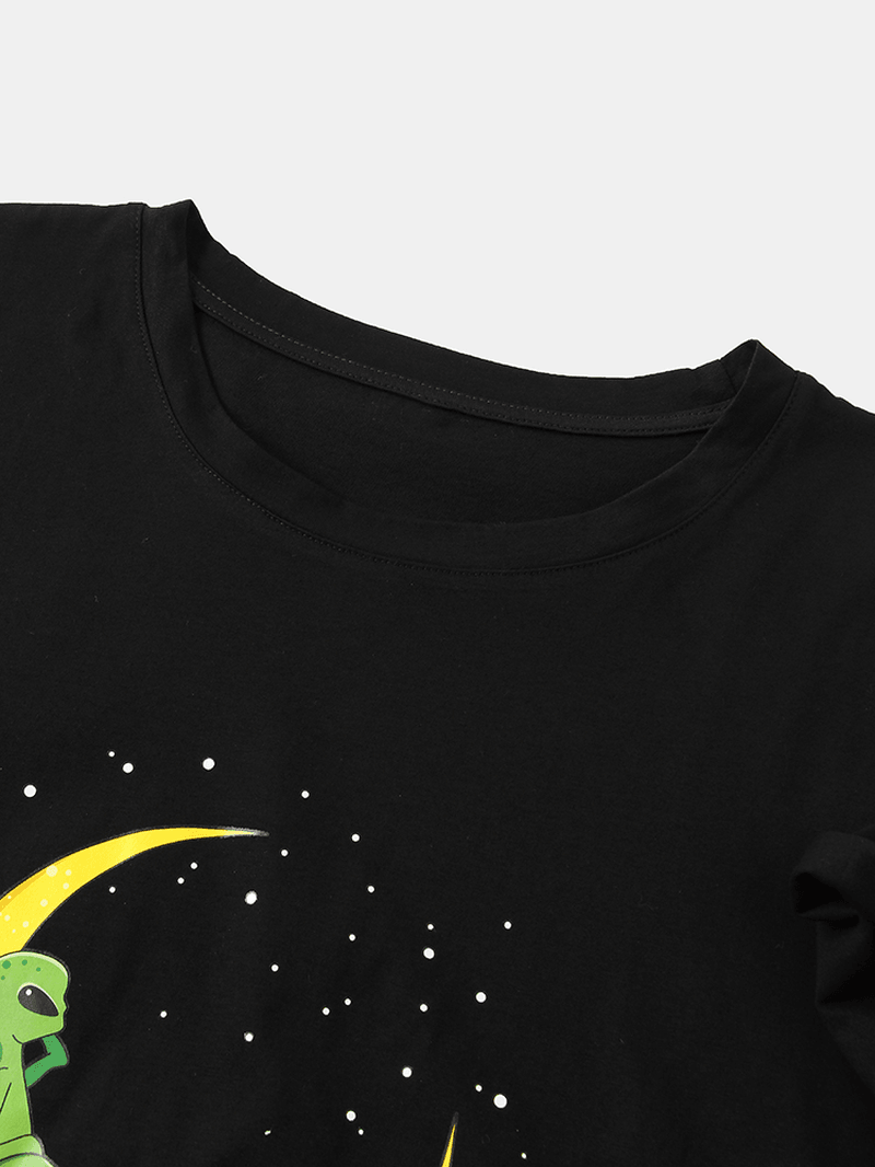 Mens Alien & Moon Print Short Sleeve Design Cotton T-Shirts