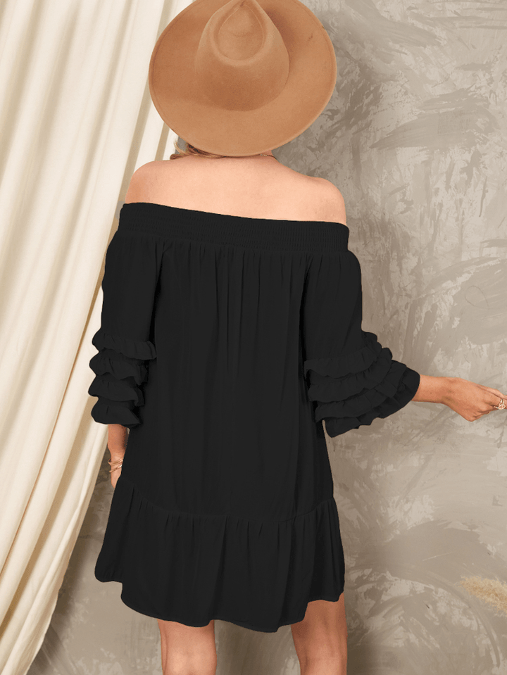 Off Shoulder Pleats Solid Casual Mini Dresses for Women