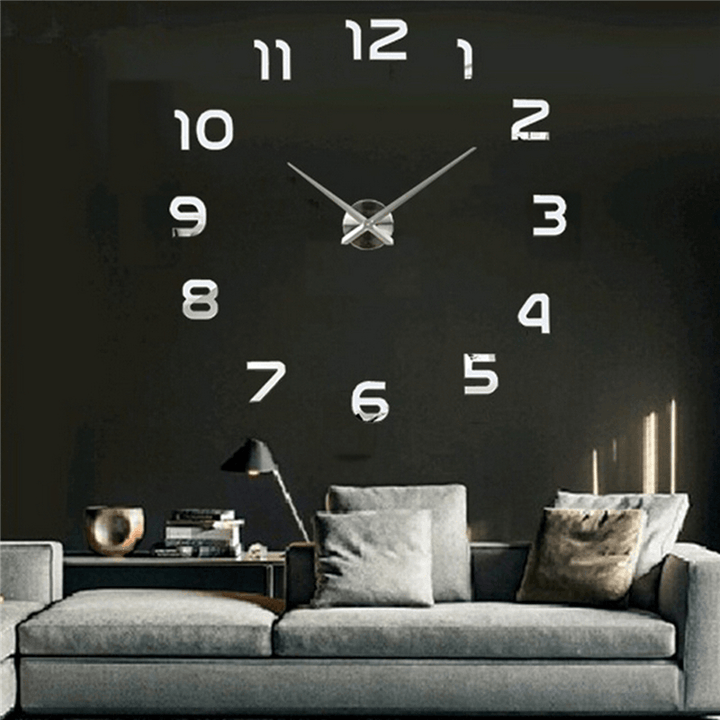 3D DIY Wall Sticker Clock Large Size Mirror Surface Decor Quartz