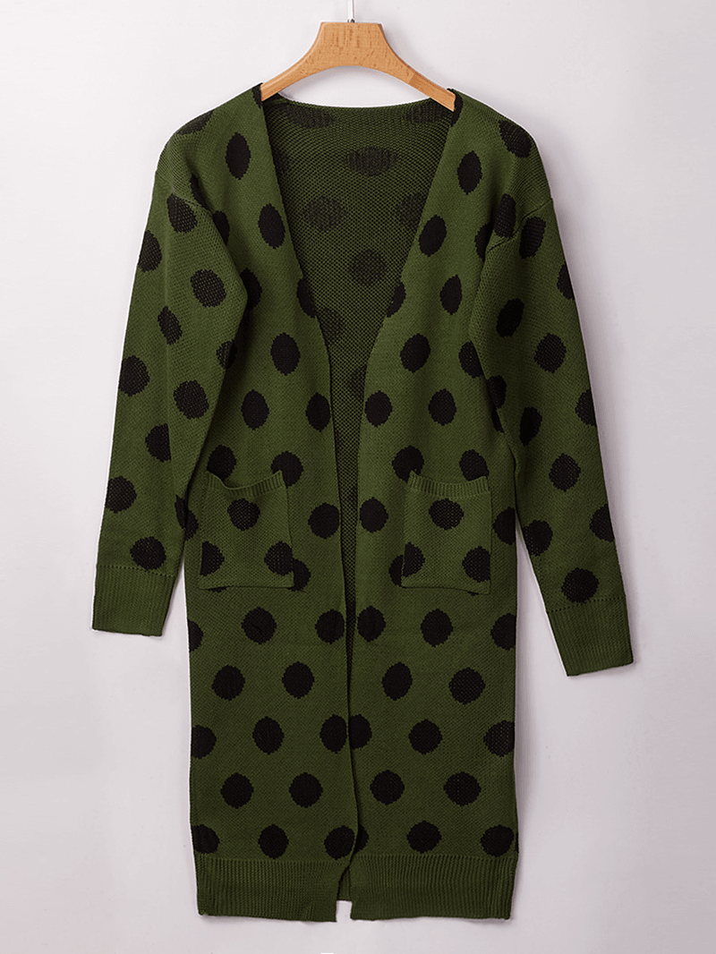 Women Long Sleeve Polka Dot Print Cardigans - MRSLM