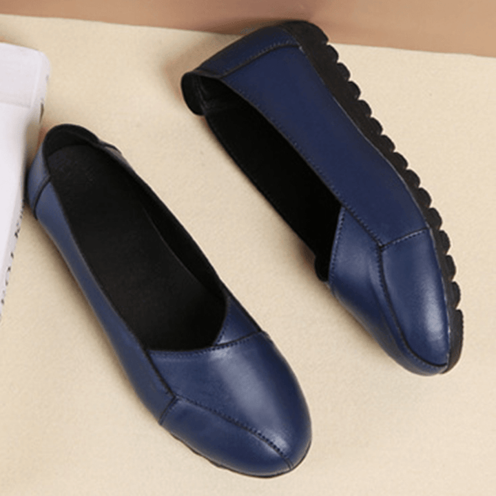 Women Casual Breathable Leather Halved Belt Slip-On Soft Sole Loafers