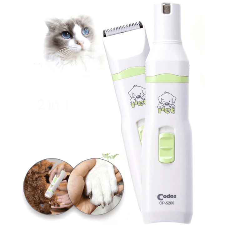 2 in 1 Professional Pet Dog Cat Hair Trimmer Paw Nail Grinder Grooming Clippers Nail Cutter Hair Cutting Machine Pet Care Tool