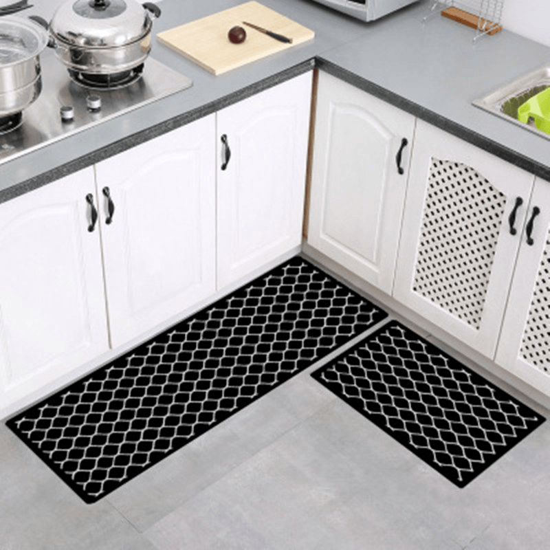 2PCS Carvapet Non-Slip Kitchen Mat Rubber Backing Doormat Runner Rug Set