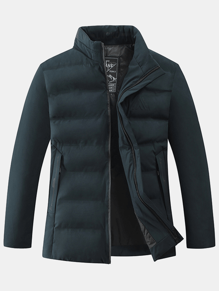 Mens Thicken Solid Color Stand Collar Pocket down Jacket