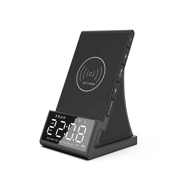 Bluetooth 5.0 Wireless Clock Charging Dock Stand Fm Radio Bluetooth Speaker USB Fast Charger LED Alarm Clock for Home Decor - MRSLM