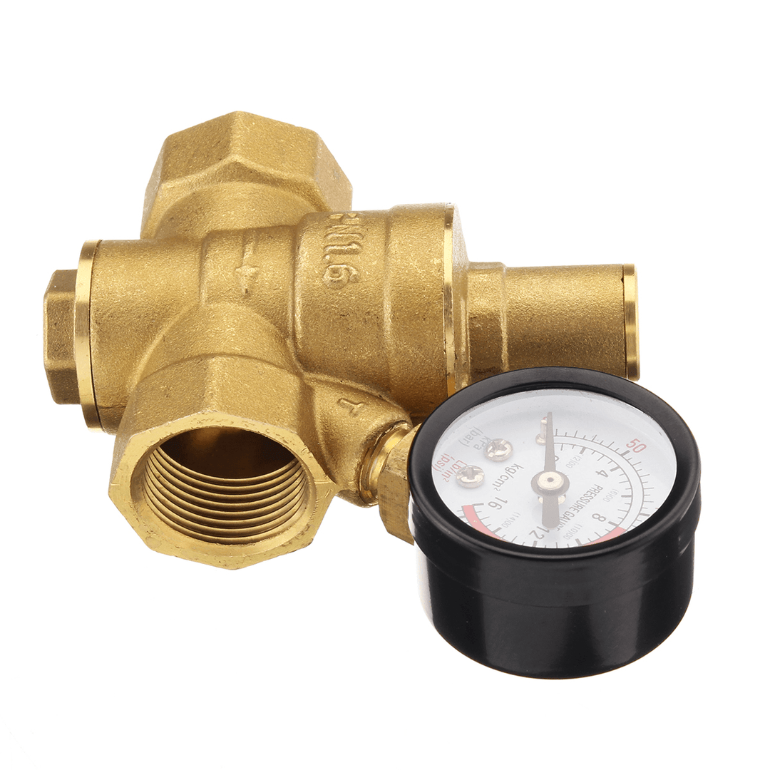 DN20 3/4" Adjustable Brass Water Pressure Regulator Reducer with Gauge Meter