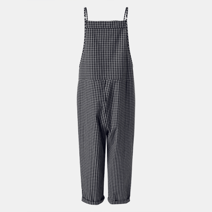 Casual Loose Plaid Straps Front Pocket Harem Jumpsuits Overalls for Women