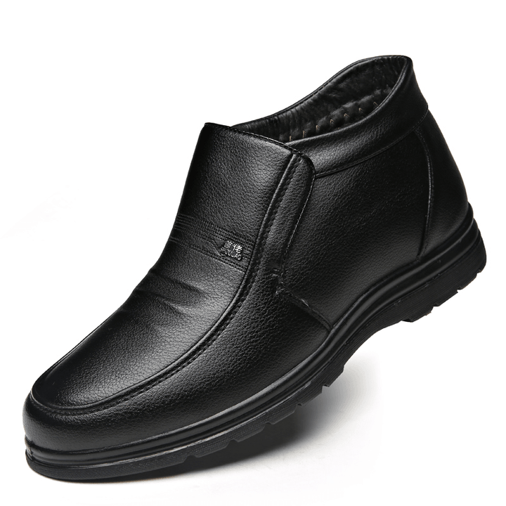 Men Comfy Cowhide Leather Warm Lined Soft Business Casual Ankle Boots