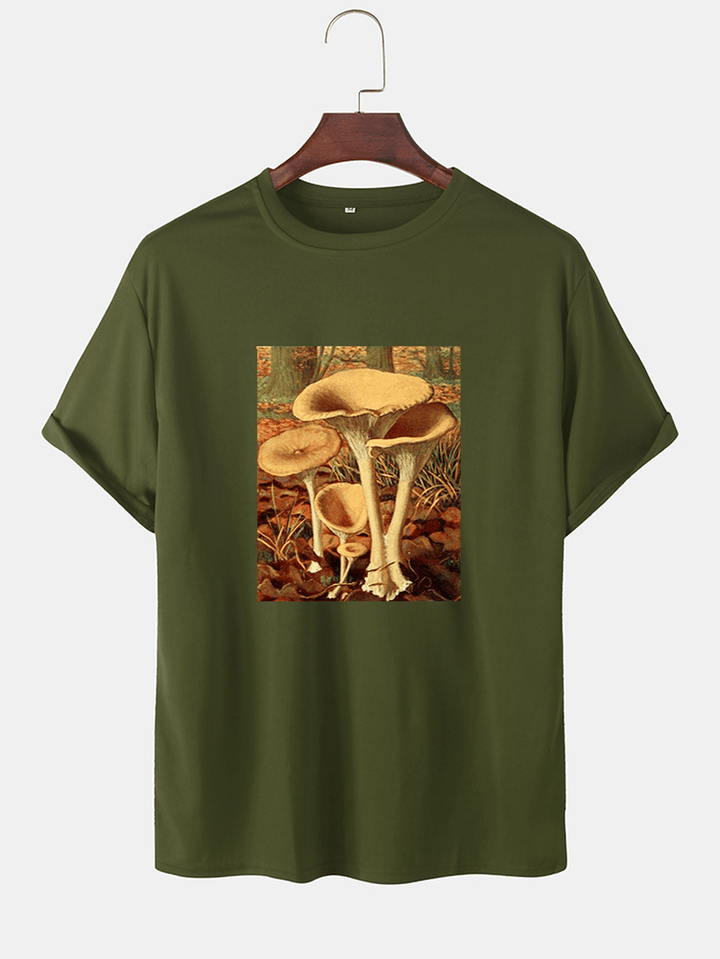 Mens Cartoon Mushroom Graphic O-Neck Community Spirit Cotton Short Sleeve T-Shirts