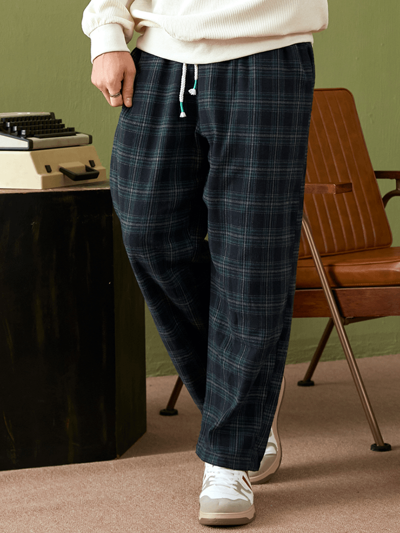 Mens Casual Retro Plaid Bottoms Ankle-Length Pants