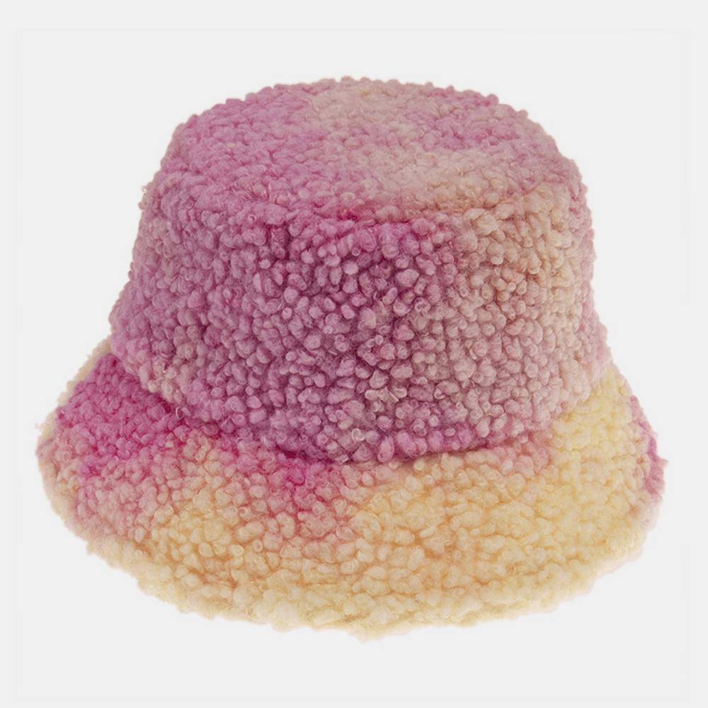 Unisex Felt Lamb Hair Tie-Dye plus Thicken Warm Windproof Soft Bucket Hat