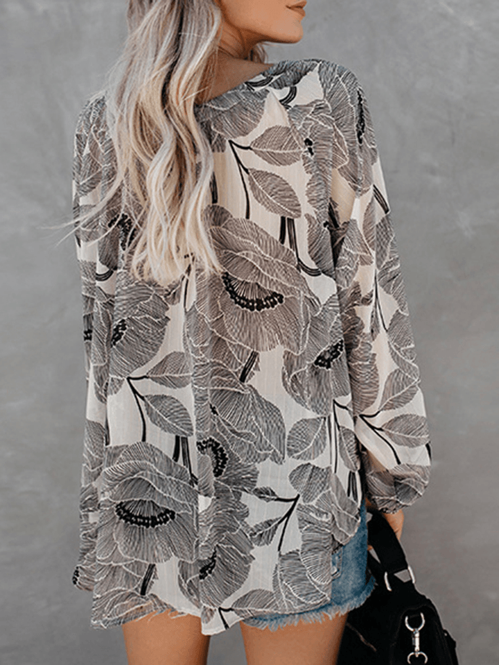 Women V Neck Boho Floral Print Blouse