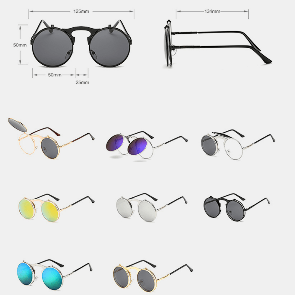 Retro Metal Punk Steam Flip Sunglasses Hipster Sunglasses Fashion Style for Men Women