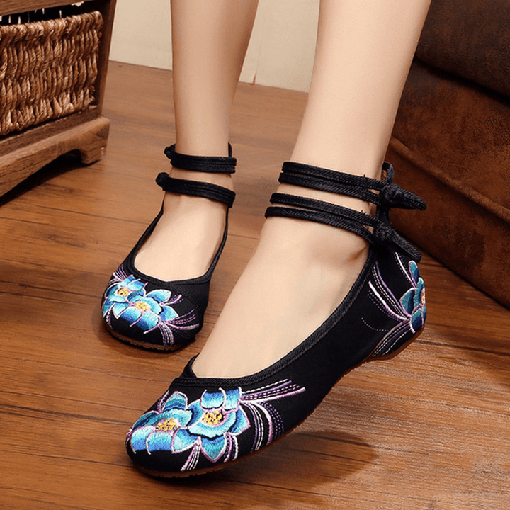 Orchid Embroidery Buckle Mary Janes Shoes - MRSLM