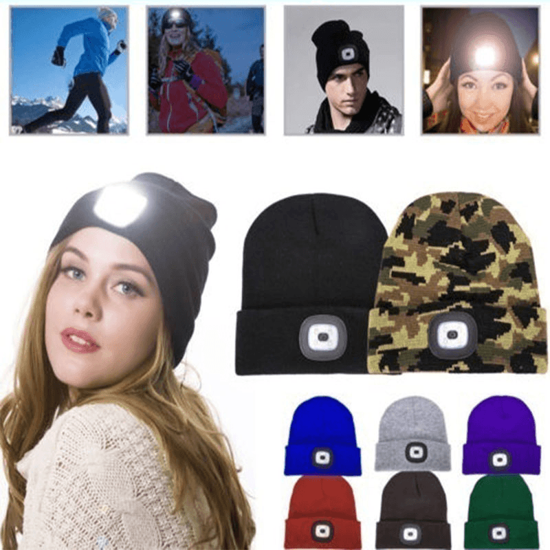 LED Light Beanie Hat Knit Cap Jogging Night Walking