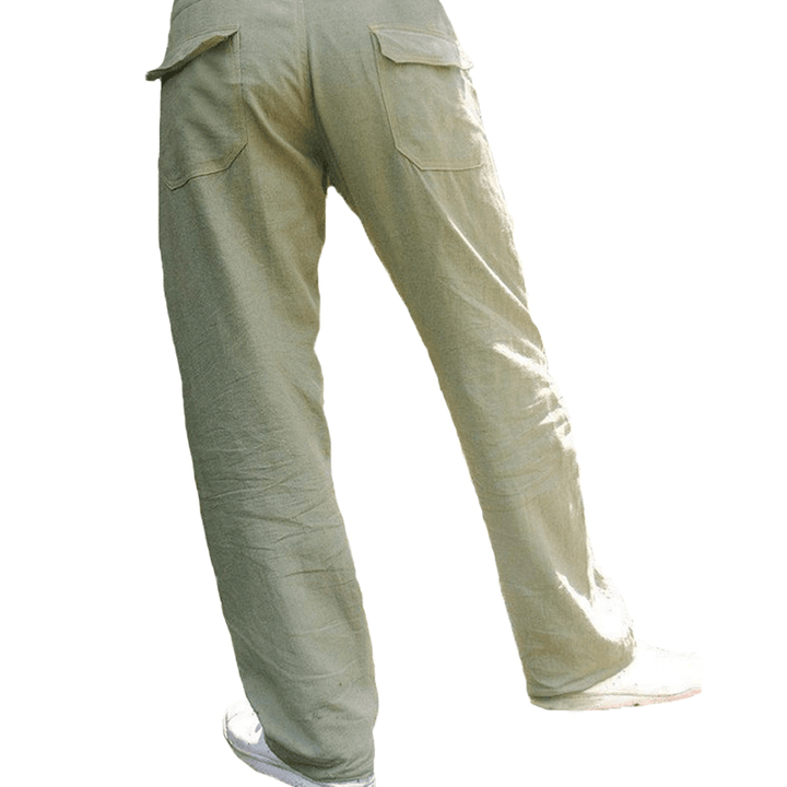 Mens Ethnic Style Cotton Comfy Breathable Straight Leg Pants