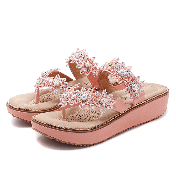 Retro Rhinestone Flowers Soft Slippers