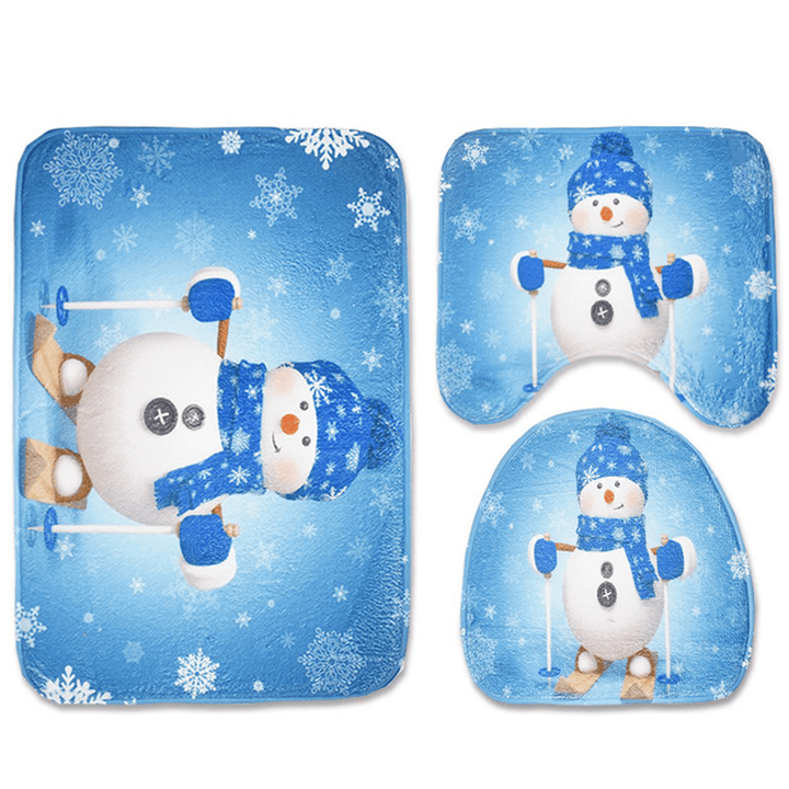 3Pcs Set Christmas Snowman Toilet Seat Covers Bathroom Carpet No-Slip Rug Xmas Decor