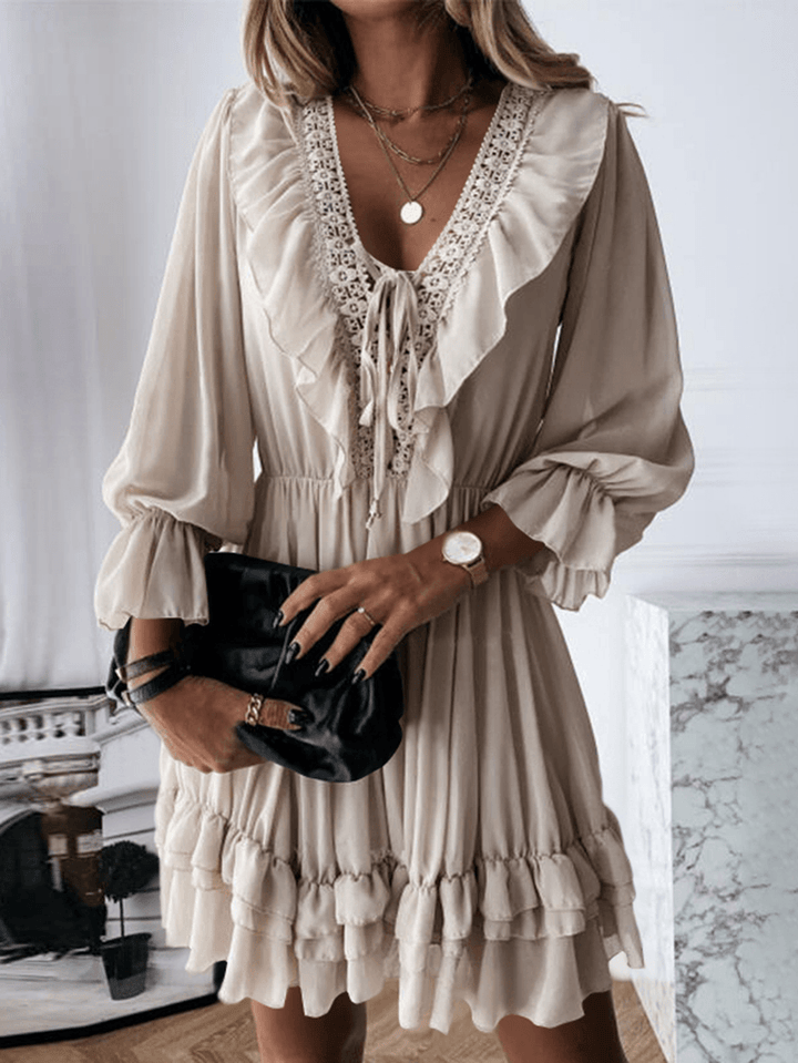 Solid Pleating Leisure Long Sleeve Casual Dress for Women