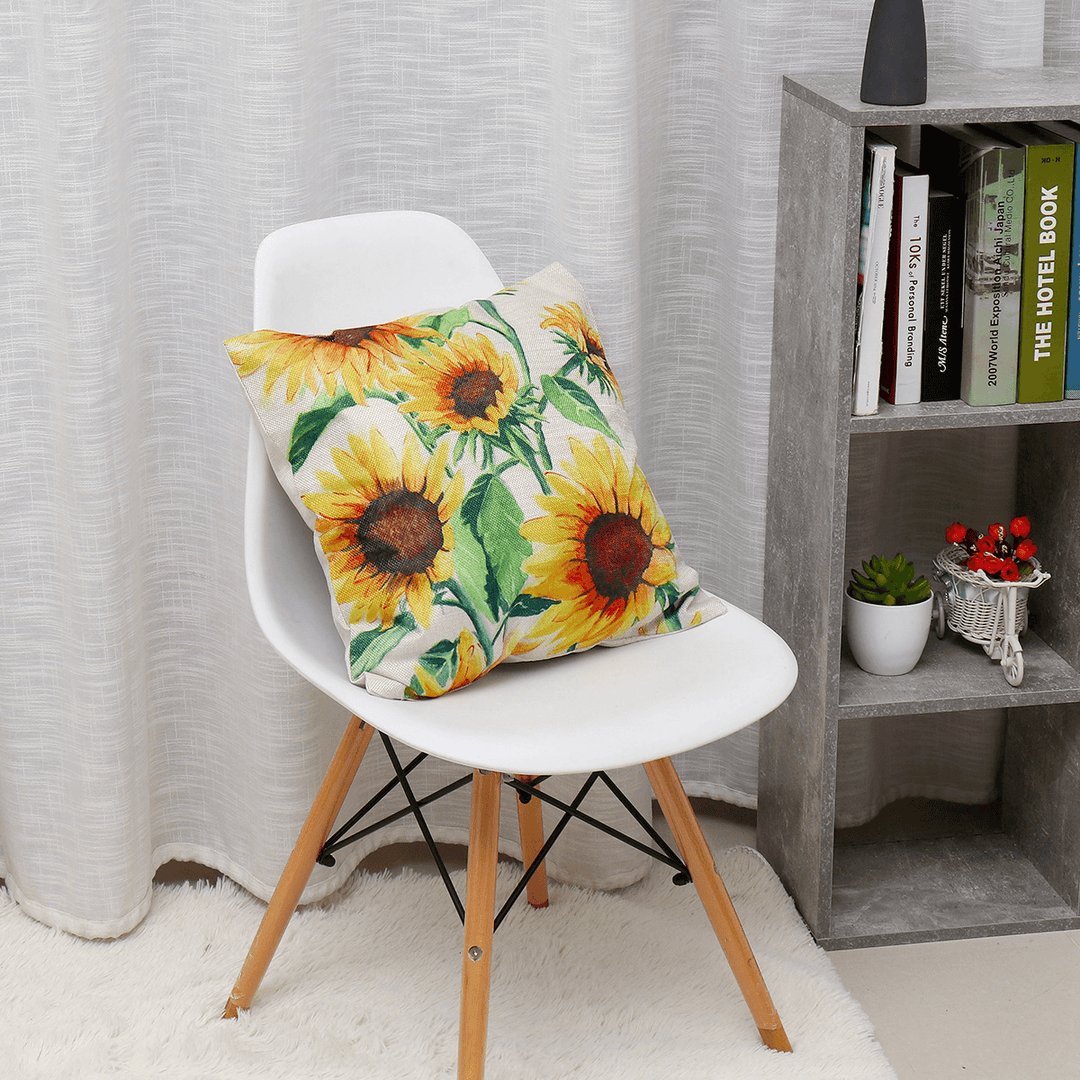 18X18Inch Square Linen Sunflowers Cushion Pillow Case Protective Cover