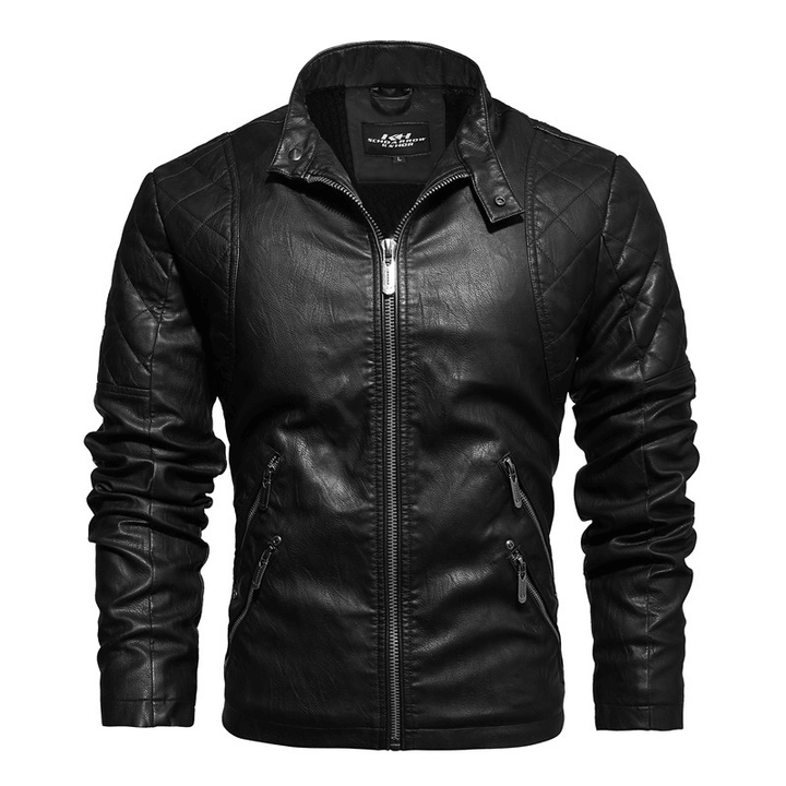 Autumn and Winter Leather Motorcycle Jacket Men plus Velvet to Keep Warm