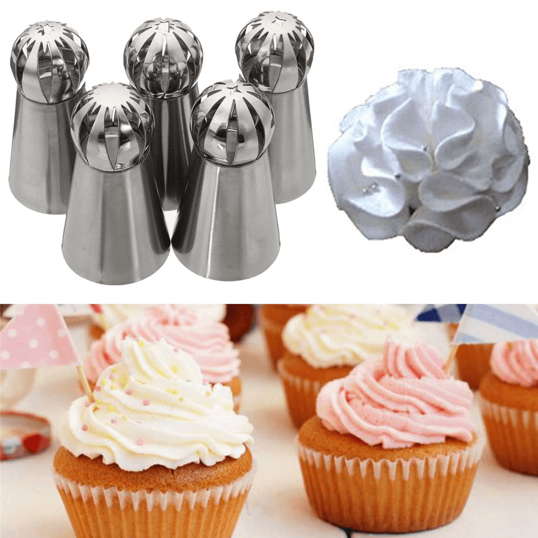 5Pcs Stainless Steel Sphere Ball Icing Piping Nozzle Cup Cake Pastry Tips Decor