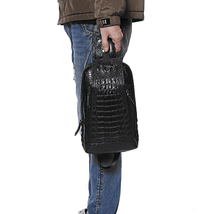 Men'S New Leather Crocodile Pattern Chest Bag Sling Backpack Crossbody Bags