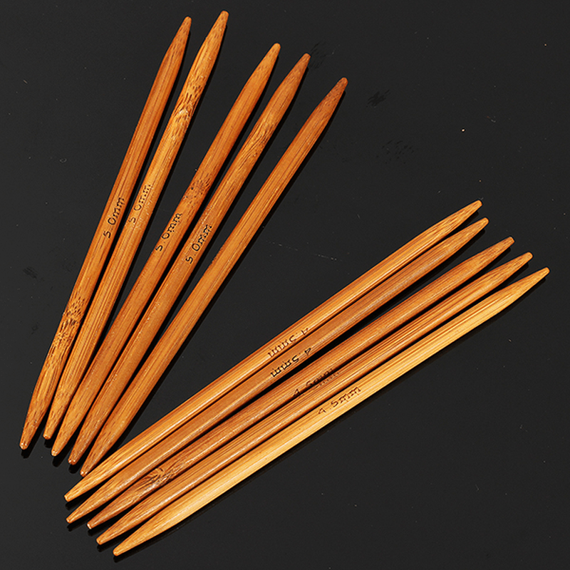 55Pcs 11 Sizes Carbonized Bamboo Double Pointed Knitting Needles Hat Sweater Scarf Crochet Hook