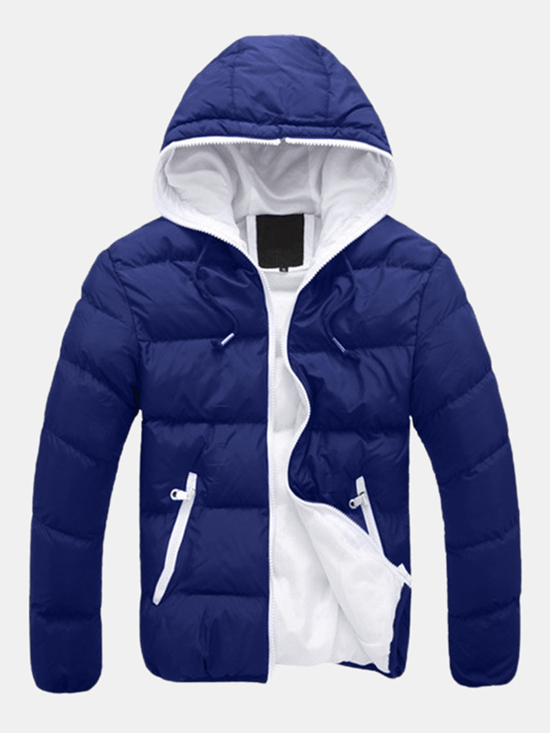 Mens Winter Thermal Contrast Color Outdoor Warm Hooded Padded Jacket - MRSLM