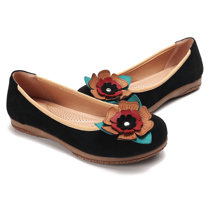 Women Suede Flower Slip on Comfort Casual Flats