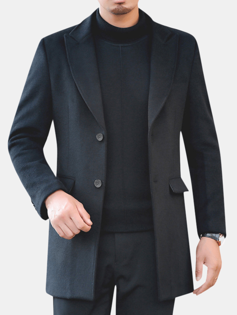 Men Winter Warm Cotton Padded Slim Mid Long Trench Coat