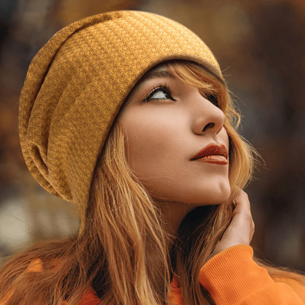 Women Autumn Winter Warmth Plaid Pattern Knitted Hat Baotou Hat Soft Breathable Elastic Adjustable Bonnet Hat Beanie Hat