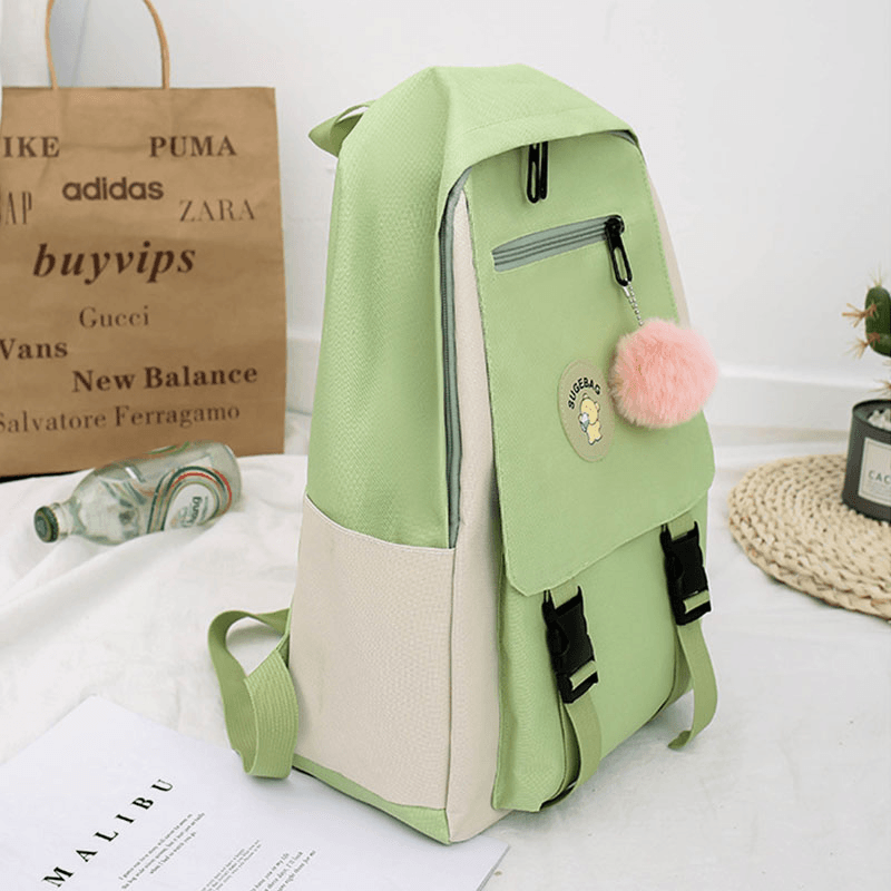 4 PCS Canvas Preppy Multifunction Combination Bag Tote Large Capacity Backpack Crossbody Clutch Wallet