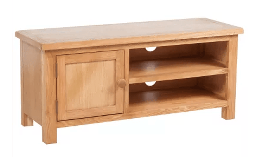 Solid Oak Wood TV Cabinet with Two Convenient Cable Outlets Brown 40.6"X14.2"X18.1"