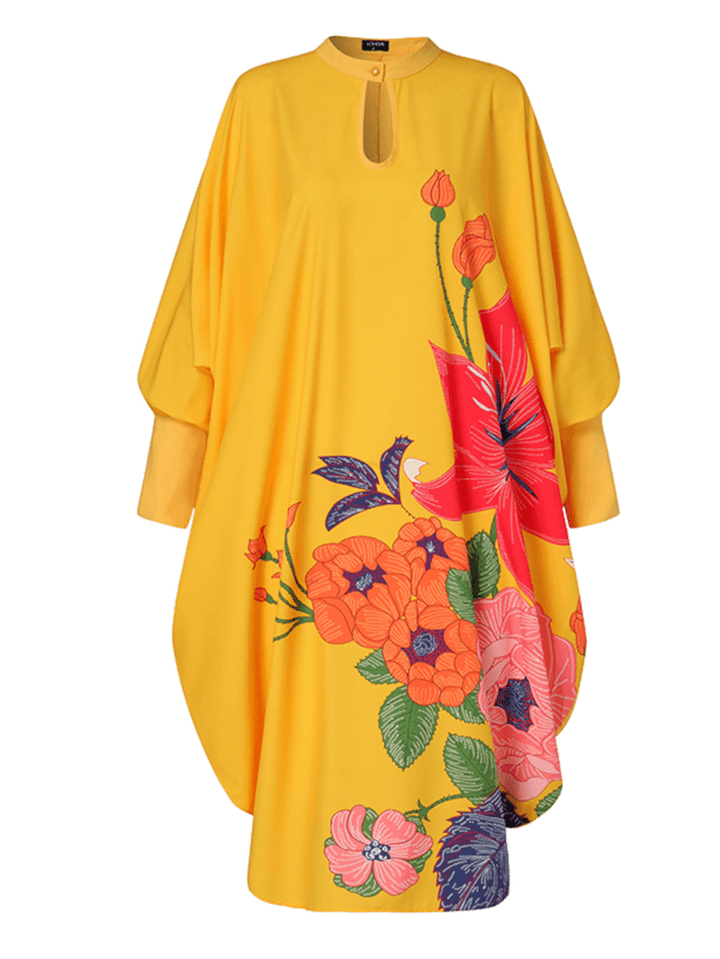 Leisure Pleating Daily Long Sleeve Floral Dress for Women