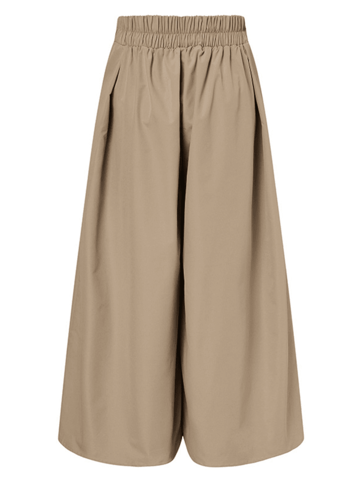 Women Drawstring Waist Loose Solid Color Casual Wide Leg Pants with Pocket