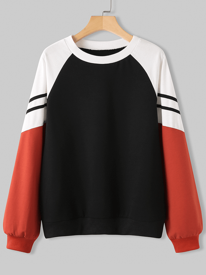 Women Contrasting Colors High Neck Long Raglan Sleeves Pullover Sweatshirts