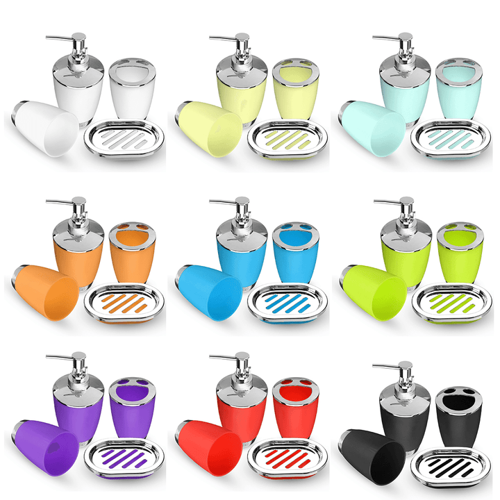 4Pcs Plastic Bathroom Set Cup Toothbrush Holder Soap Dish Dispenser Bottle Washroom Accessories