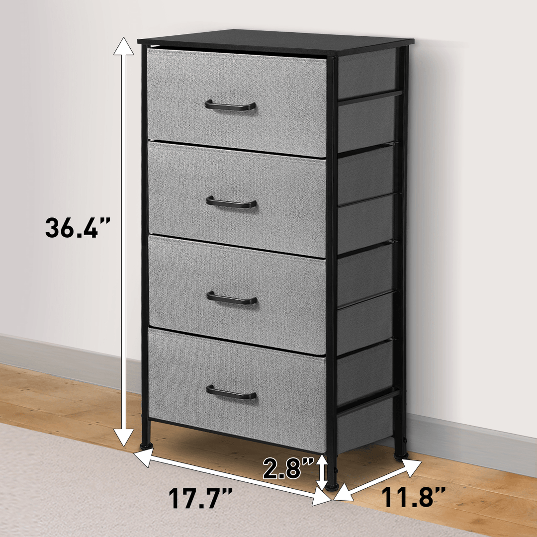 Dresser for Bedroom, Kingso 4 Dressers & Chests of Drawers, Long Dresser Organizer for Children, Tall Skinny Dresser for Kids, Dark Grey