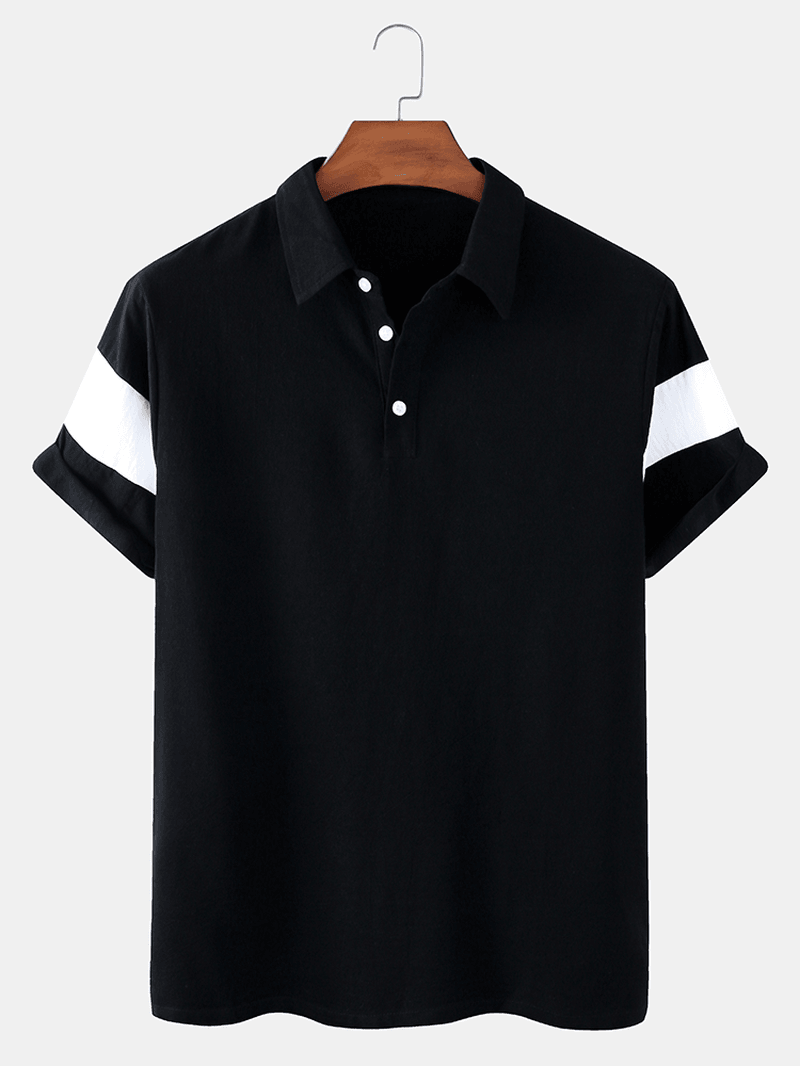 Mens Color Block Cotton Half Open Button Short Sleeve Casual Golf Shirts - MRSLM