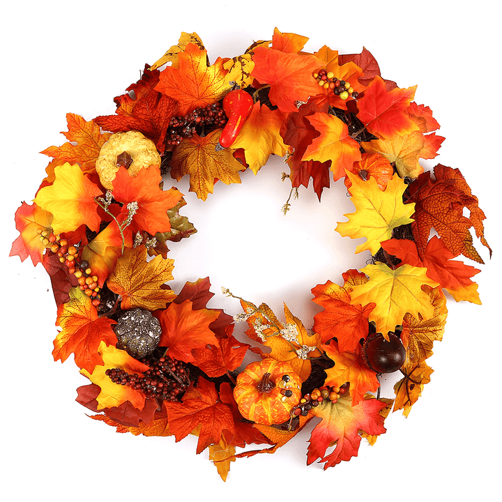 60Cm Christmas Maple Leaves Grape Berry Wreath Garland Door Hanging Crafts Decorations