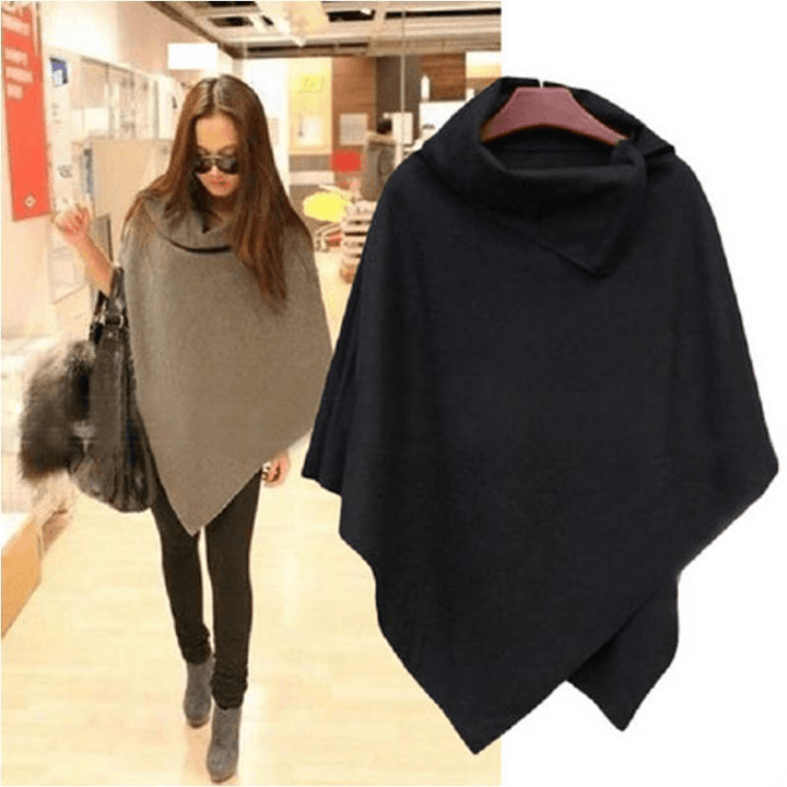 Fashion Collar Loose Irregular Hem Cape Coat Shawl