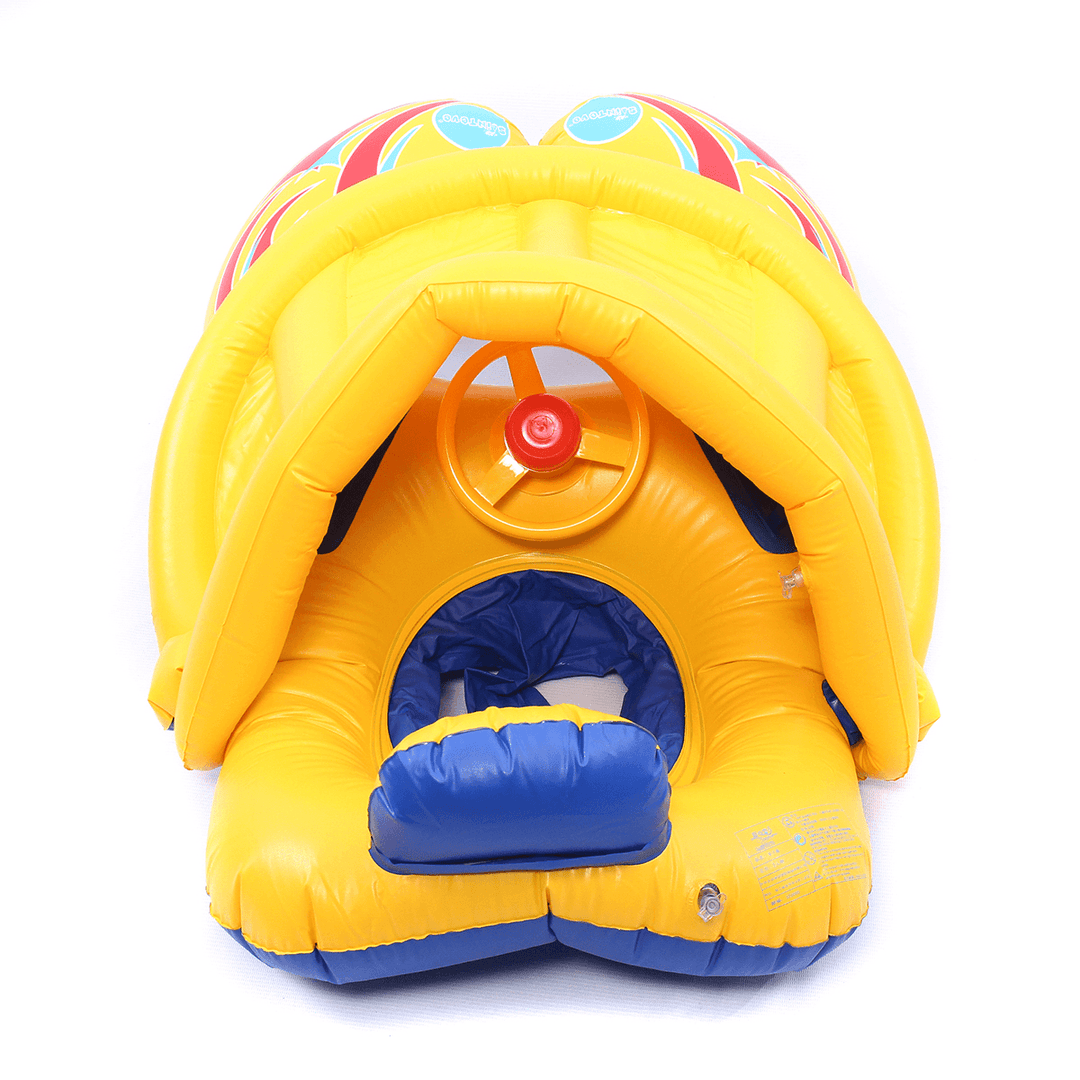 PVC Inflatable Mother-Baby Infant Float Seat Sunshade Boat Swimming Ring Pool Water