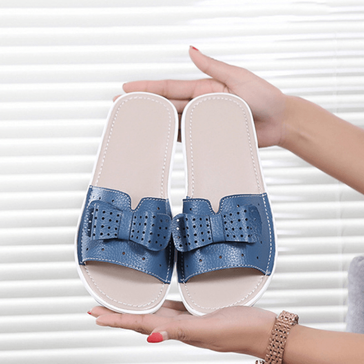 Leather Women Platform Wedges Slippers