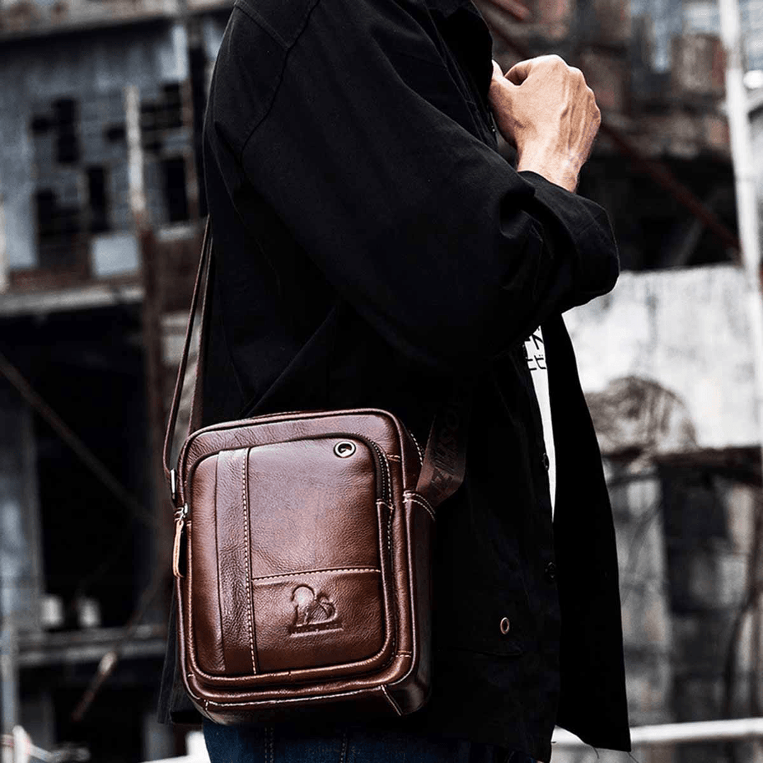 Men Leather Bag Messenger Cross Body Portable Travel Shoulder Briefcase Satchel Retro Outdoor Chest Backpack Bag Day Packs